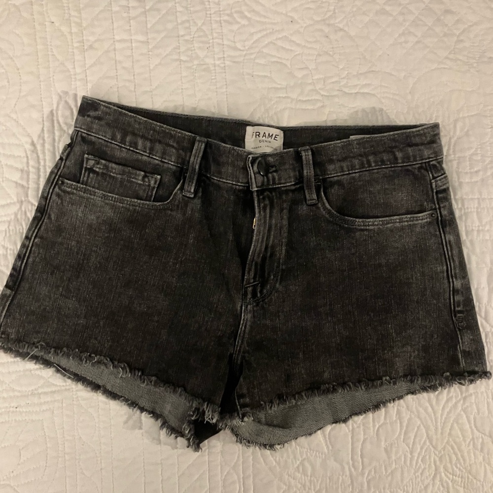 FRAME Denim Women's Black/Grey Le Cutoff Distressed Denim Shorts (Size 28)